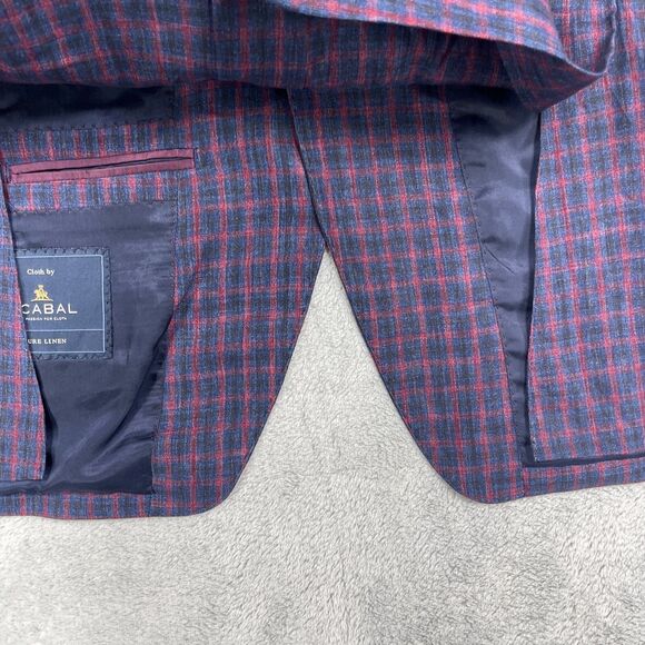 Scabal Blazer Men’s 40R 100% Pure Linen Jacket Blue Red Plaid Surgeons Cuffs - Picture 12 of 16